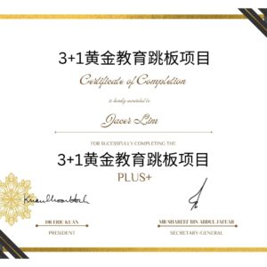 Certificate awarded for completing the 3+1 Golden Education Pathway PLUS+ program.